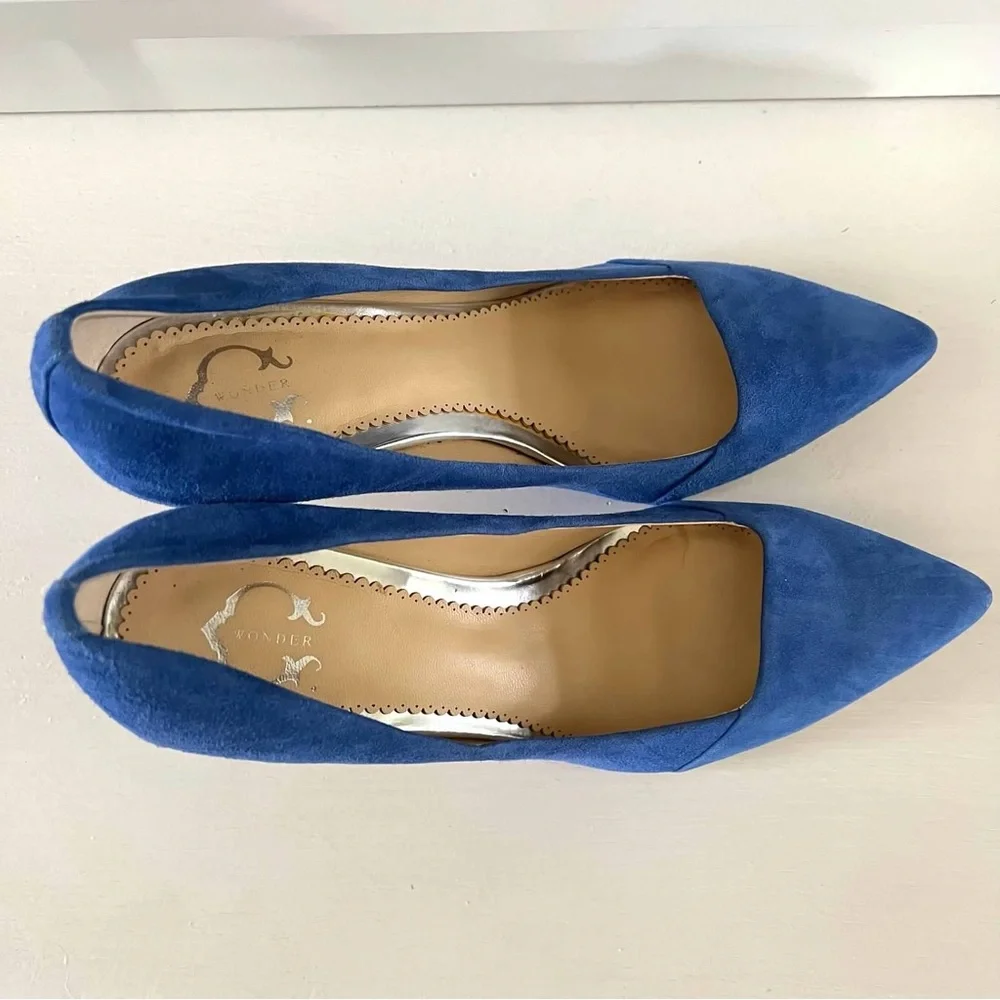 C. Wonder Blue Azure / Cerulean Blue Suede Leather Heels Size 7